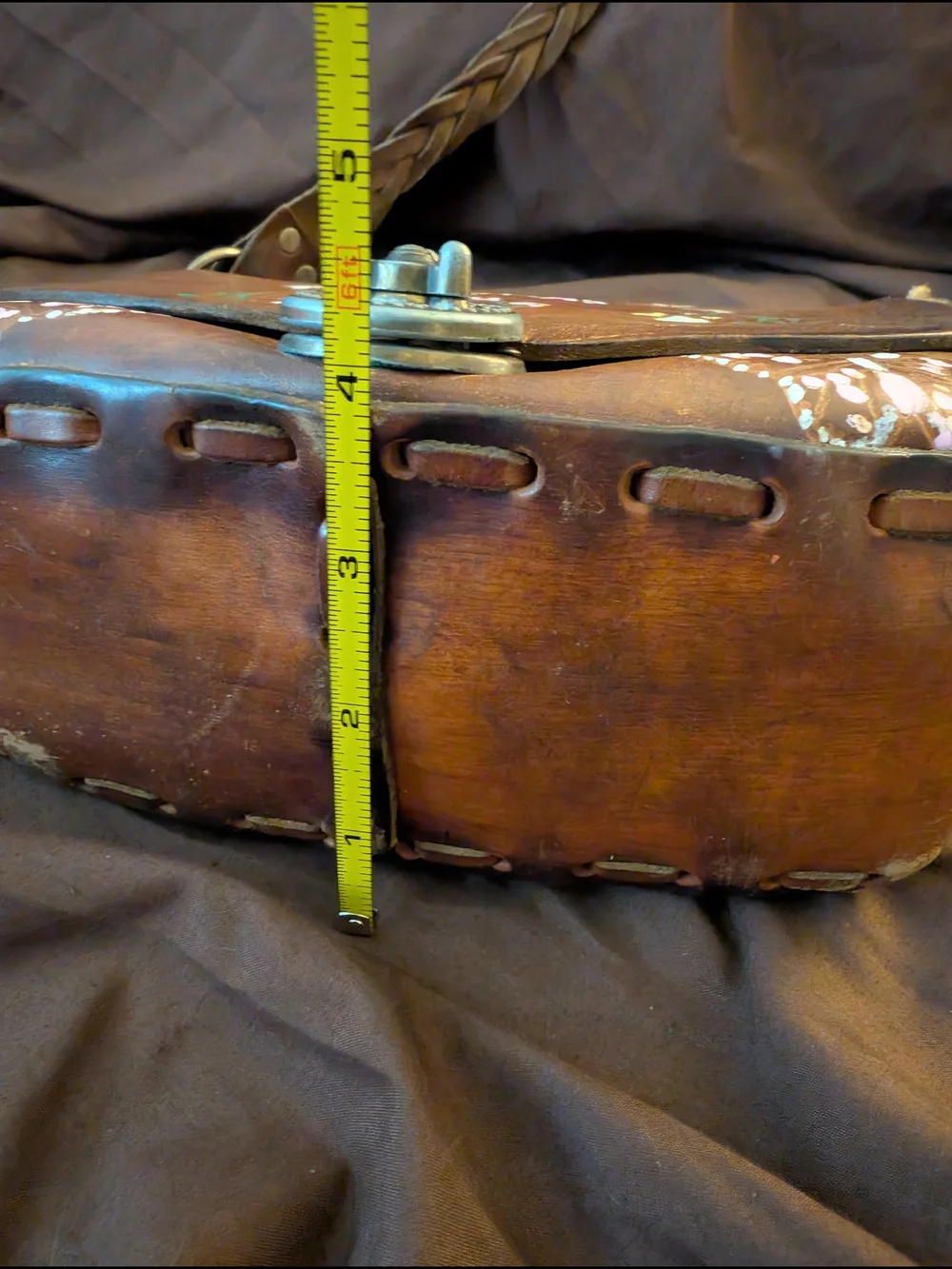 Vintage 1970s Brown Floral Hand-Painted Leather Bag